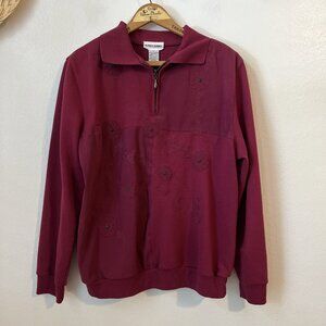 90s Alfred Dunner maroon pullover cottagecore sweatshirt embroidered‎ floral M